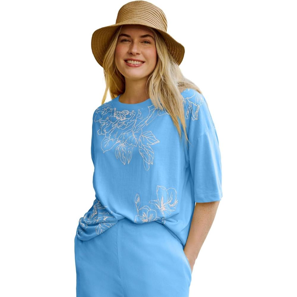 imageWoman Within Plus Size Relaxed Print Tee  L Azure Blue Graphic Bloom