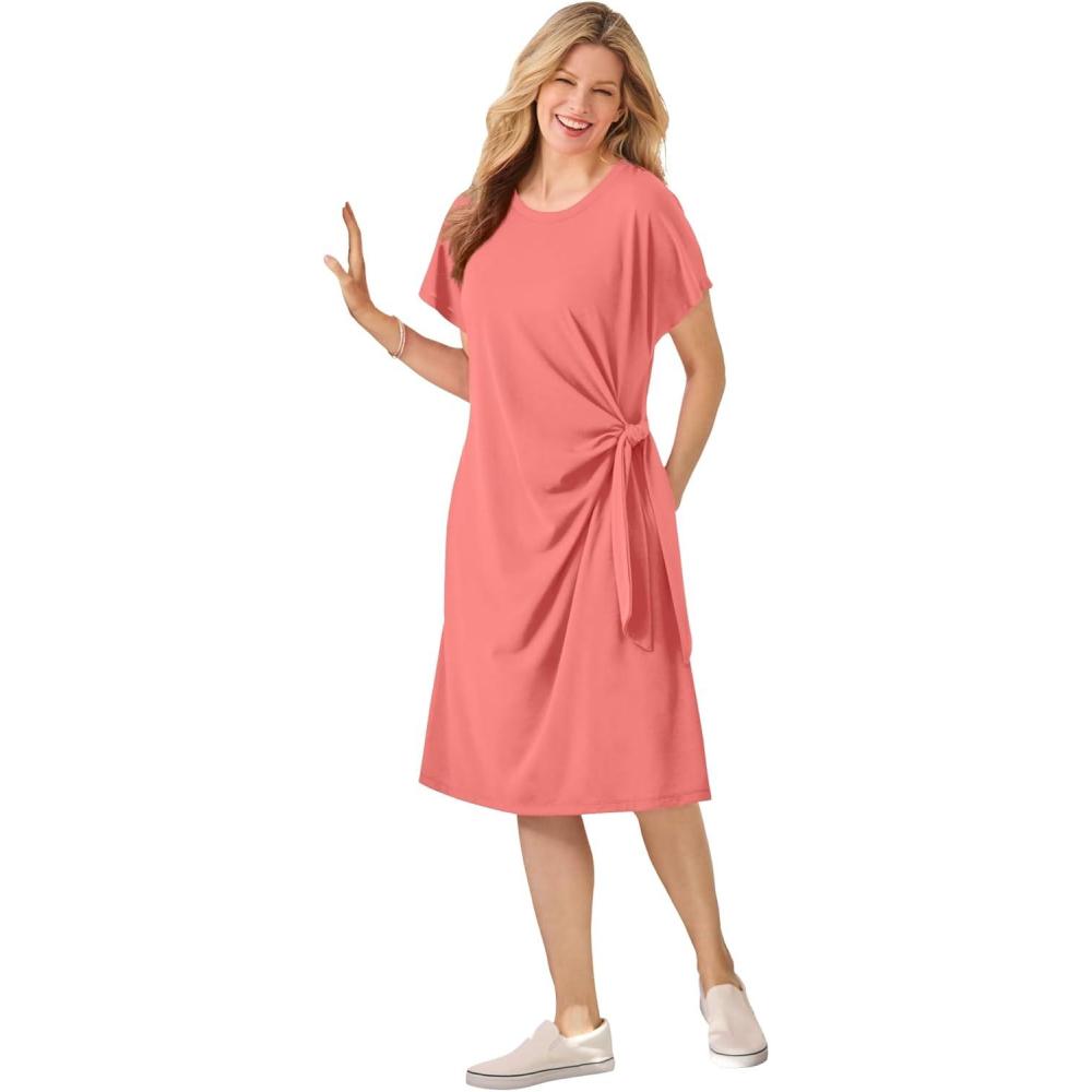 imageWoman Within Plus Size Side Knot Tee DressSweet Coral