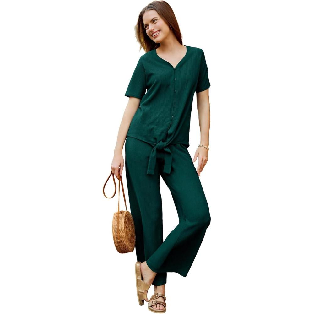 imageWoman Within Plus Size Textured TieFront Tee  4X Emerald Green