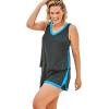 Swim 365 Women’s Plus Size Chlorine-Resistant A-Line Two-Piece Skirtini Set(Navy Bright Aqua)