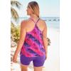 Swimsuits For All Swim 365 Women’s Plus Size Longer-Length Draped Mesh Racerback Tankini Top(Sunset Brushstroke)