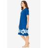 Woman Within Plus Size Perfect Short-Sleeve V-Neck Tee Dress(Bright Cobalt Hibiscus)