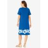 Woman Within Plus Size Perfect Short-Sleeve V-Neck Tee Dress(Bright Cobalt Hibiscus)
