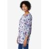 Woman Within Plus Size Perfect Three-Quarter Tie-Sleeve Tee(White Jacquard Floral)