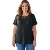 Woman Within Plus Size Lattice Neck Tee – L, Black