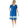 Woman Within Plus Size Perfect Short-Sleeve V-Neck Tee Dress(Bright Cobalt Hibiscus)
