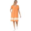 Woman Within Plus Size Perfect Short-Sleeve V-Neck Tee Dress(Orange Melon Hibiscus)