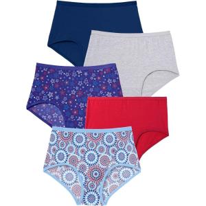 Comfort Choice Plus Size Full Coverage Stretch Cotton Brief 5-Pack(Americana Pack)