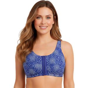 Comfort Choice Women’s Plus Size Cotton Front-Close Wireless Bra(Ultra Blue Stars)