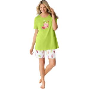 Dreams & Co. Plus Size Knit Pj Short Set(Lime Squeeze)