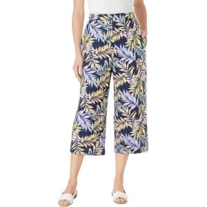 Woman Within Plus Size Linen Capri (Petite Available)(Navy Sunset Palm)