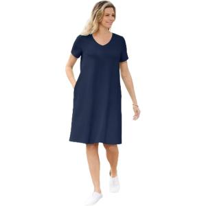 Woman Within Plus Size Perfect Short-Sleeve V-Neck Tee Dress(Petal Purple)