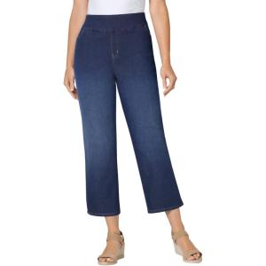 Woman Within Plus Size Pull-On Flex Elastic-Waist Stretch Denim Capri Jeans(Indigo Sanded)