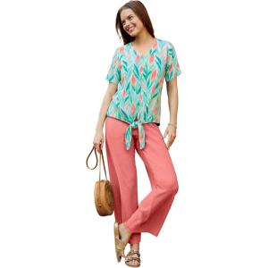 Woman Within Plus Size Textured Tie-Front Tee – 3X, Ivory Tulip Watercolor