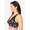 Catherines Women’s Plus Size Wireless Front-Close Cotton Comfort Bra(Black Rose Floral)
