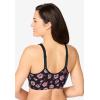 Catherines Women’s Plus Size Wireless Front-Close Cotton Comfort Bra(Black Rose Floral)