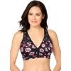 Catherines Women’s Plus Size Wireless Front-Close Cotton Comfort Bra(Black Rose Floral)
