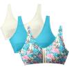 Comfort Choice Women’s Plus Size 3-Pack Front-Close Cotton Wireless Bra(Tropical Assorted)