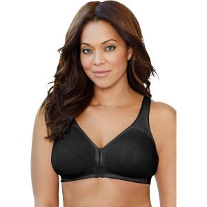 Catherines Women’s Plus Size Wireless Front-Close Cotton Comfort Bra(Black)