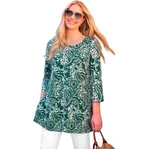 Woman Within Plus Size 2-Pocket Swing Tunic(Emerald Batik)