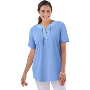 Woman Within Plus Size Lace-Up Knit Tee(French Blue)