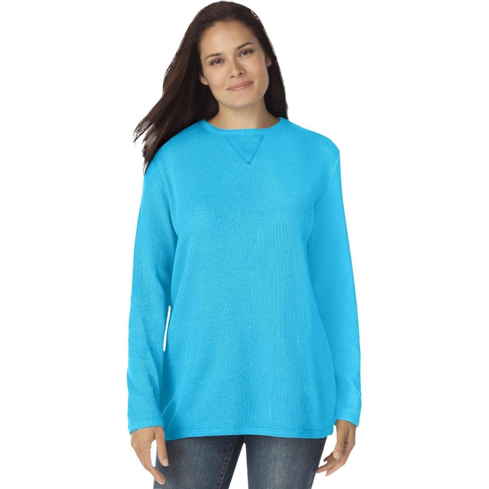 imageWoman Within Plus Size LongSleeve Crewneck Soft Waffle Knit Thermal ShirtParadise Blue