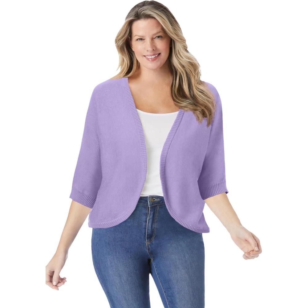 imageWoman Within Plus Size Rib Trim Cardigan Shrug SweaterSoft Iris