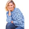 Woman Within Plus Size Long-Sleeve Crewneck Soft Waffle Knit Thermal Shirt(French Blue Dancing Floral)
