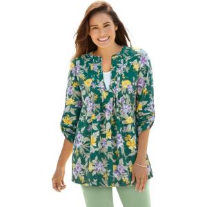 Woman Within Plus Size 7-Day Layered-Look Tunic(Emerald Hibiscus Garden)