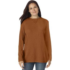 Woman Within Plus Size Long-Sleeve Crewneck Soft Waffle Knit Thermal Shirt(Antique Copper)