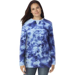 Woman Within Plus Size Long-Sleeve Crewneck Soft Waffle Knit Thermal Shirt(Navy Tie Dye)