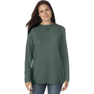 Woman Within Plus Size Long-Sleeve Crewneck Soft Waffle Knit Thermal Shirt(Pine)