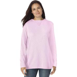 Woman Within Plus Size Long-Sleeve Crewneck Soft Waffle Knit Thermal Shirt(Pink)