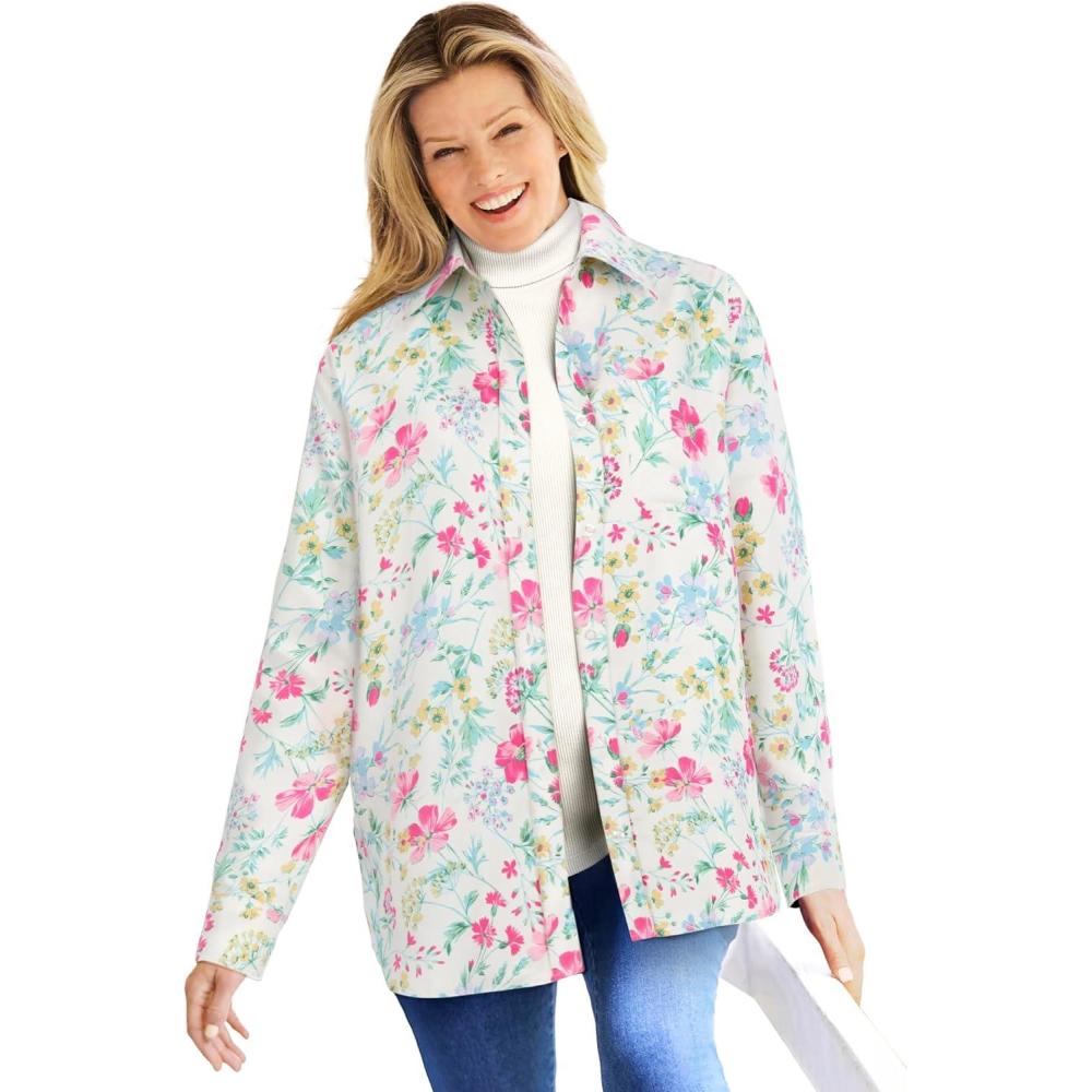 imageWoman Within Plus Size Soft Faux Suede ShirtIvory Multi Prairie