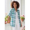 Woman Within Plus Size Petite Short-Sleeve Button-Down Cotton Seersucker Shirt(Deep Teal Camp Plaid)