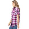 Woman Within Plus Size Petite Short-Sleeve Button-Down Cotton Seersucker Shirt(Raspberry Sorbet Camp Plaid)