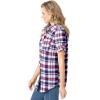 Woman Within Plus Size Petite Short-Sleeve Button-Down Cotton Seersucker Shirt(Red White Blue Plaid)