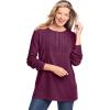 Woman Within Plus Size Waffle Thermal Lace Bib Henley Tee(Deep Claret)