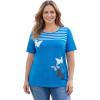 Woman Within Plus Size Graphic Print Scoop Neck Tunic(Cobalt Striped Butterfly)