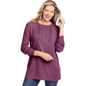Woman Within Plus Size Waffle Thermal Lace Bib Henley Tee(Deep Claret)