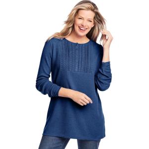 Woman Within Plus Size Waffle Thermal Lace Bib Henley Tee(Evening Blue)