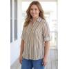 Woman Within Plus Size Pintucked Button Down Gauze Shirt(Natural Khaki Stripe)