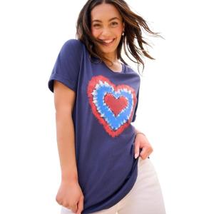 Woman Within Plus Size Cuffed Americana Print Tee(Navy Tie Dye Heart)