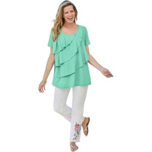 Woman Within Plus Size Ruffle Tee(Pale Seafoam)
