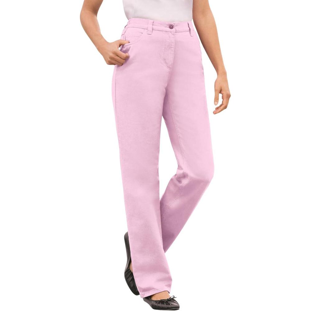 imageWoman Within Plus Size Perfect BackElastic GapFree StraightLeg Cotton JeansPink