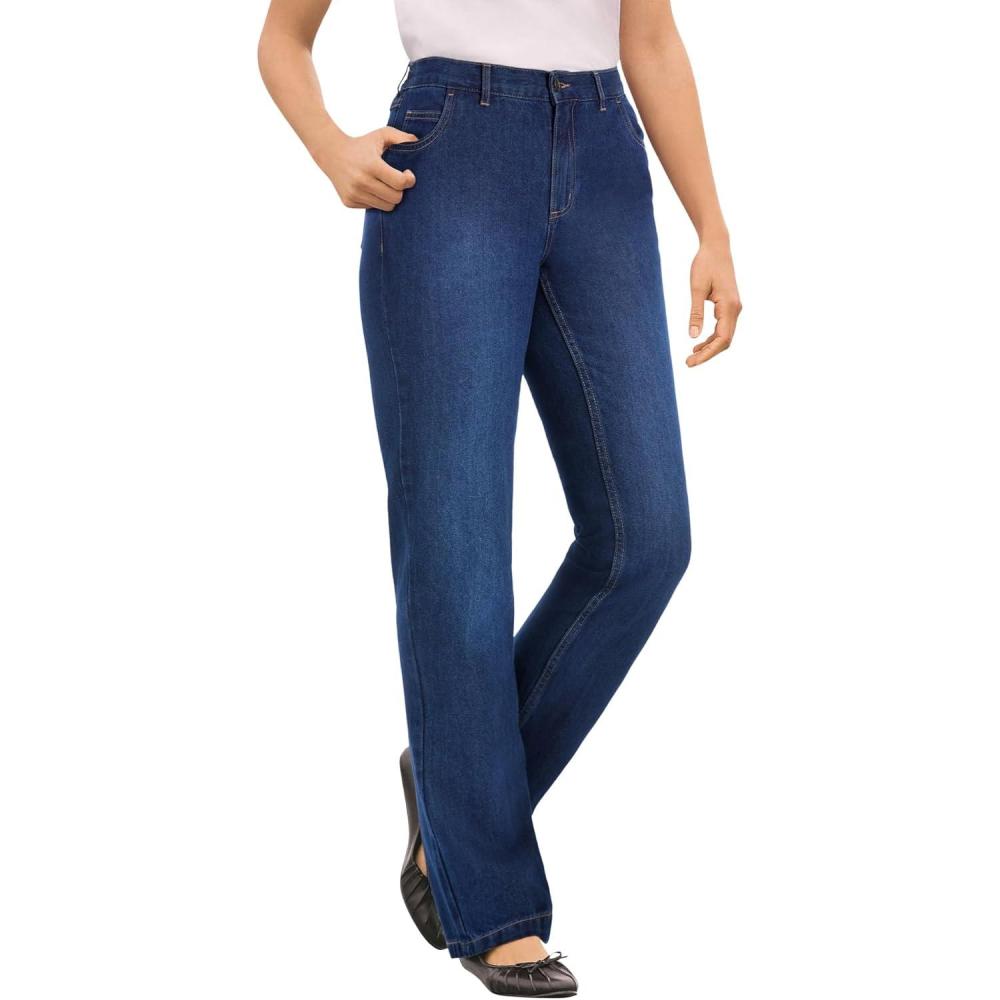 imageWoman Within Plus Size Perfect BackElastic GapFree StraightLeg Cotton JeansStonewash Sanded