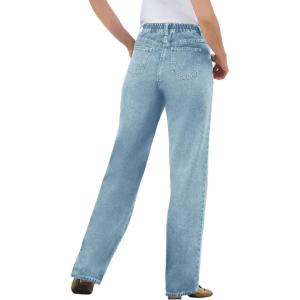 Woman Within Plus Size Perfect Back-Elastic Gap-Free Straight-Leg Cotton Jeans(Light Stonewash)