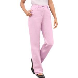 Woman Within Plus Size Perfect Back-Elastic Gap-Free Straight-Leg Cotton Jeans(Pink)