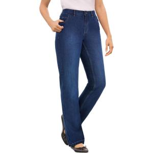 Woman Within Plus Size Perfect Back-Elastic Gap-Free Straight-Leg Cotton Jeans(Stonewash Sanded)