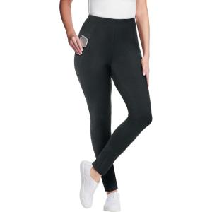 Woman Within Plus Size Tall Side Pocket Ankle-Length Pull-On Stretch Knit Cotton Spandex Leggings(Heather Charcoal)